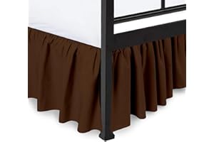 Peace Sleep Bedding - Ruffled Bed Skirt with Split Corners, Chocolate, Queen 18 Inch Drop Bedskirt, Hotel Quality Brushed Microfiber Wrinkle Free Dust Ruffle Bed Skirt Queen Size