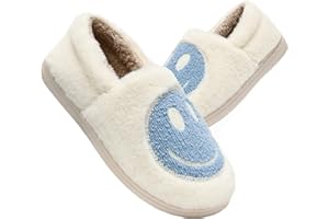 COVS Kids Smile Face Slippers for Boys Girls, Cute Plush Fuzzy Toddler Infant Happy Face Slippers, Indoor Outdoor Non-slip Robber Sole with Memory Foam Warm Pillow House Shoes