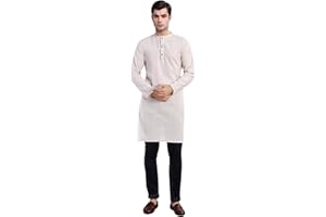 SKAVIJ Men's Handloom Cotton Solid Round Neck Henley Long Sleeves Knee Length Casual Shirt