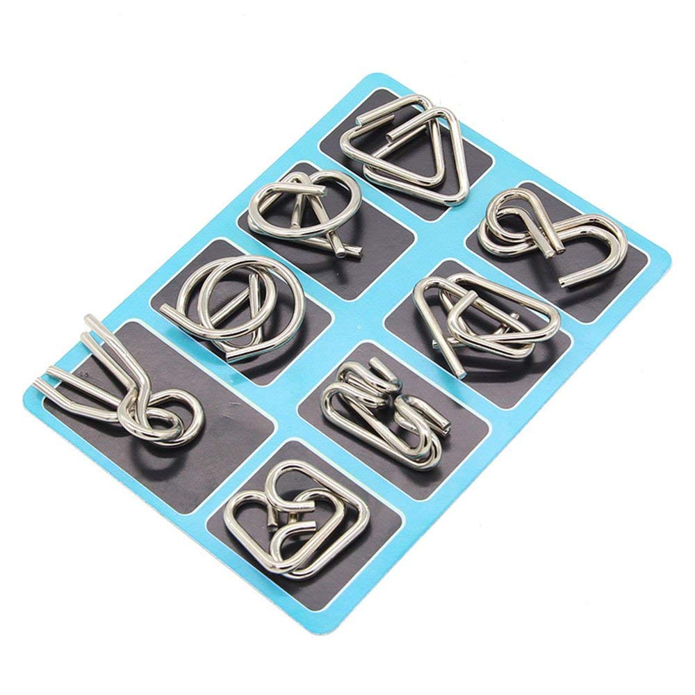 Gracelaza 8 pcs Metal Wire Puzzle Logic Brain Teaser Set - Metal Ring IQ puzzles Difficult Games - Ideal Intelligence Toys Gifts for Kids and Adults, #2