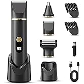 Beard Trimmer for Men, IPX7 Waterproof Body Hair Trimmer Electric Razor Shaver Body Grooming Kit Wet/Dry Use for Groin, Nose, Ear Hairs, Beard, Legs, Chest (Black)