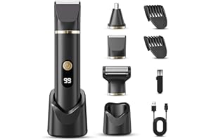 tiovara Beard Trimmer for Men, IPX7 Waterproof Body Hair Trimmer Electric Razor Shaver Body Grooming Kit Wet/Dry Use for Groin, Nose, Ear Hairs, Beard, Legs, Chest