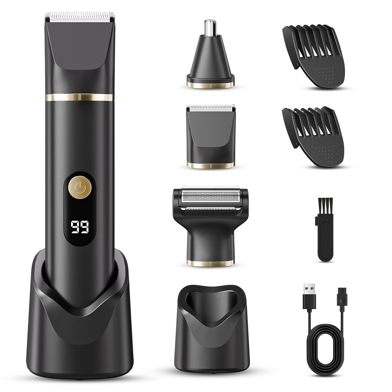 tiovara Beard Trimmer for Men, IPX7 Waterproof Body Hair Trimmer Electric Razor Shaver Body Grooming Kit Wet/Dry Use for Groin, Nose, Ear Hairs, Beard, Legs, Chest