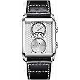 marvin Watches for Men Swiss Mens Watch in Stainless Steel with Leather Strap and Rectangular Sapphire Glass Dial, Quartz Movement, 50M Waterproof