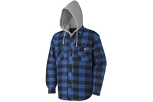 Pioneer Work Shirt – Quilted Fleece Lined Plaid Flannel Button Down Shirt Jacket with Hood for Men