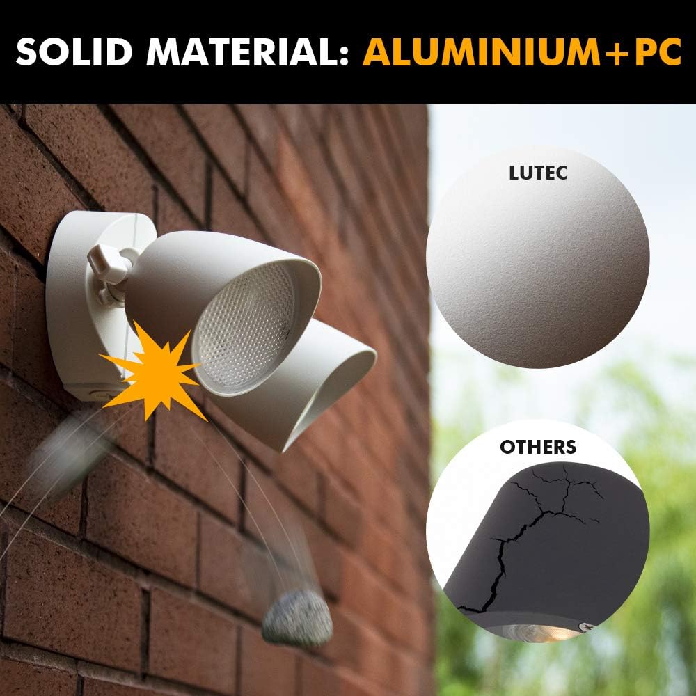 LUTEC 6222W 1380 Lumen 23 Watt 26 LED Dual-Head Floodlight Outdoor, Full Metal Design, Waterproof Exterior Security Wall Light for Patio, Garden, Yard-White - - 