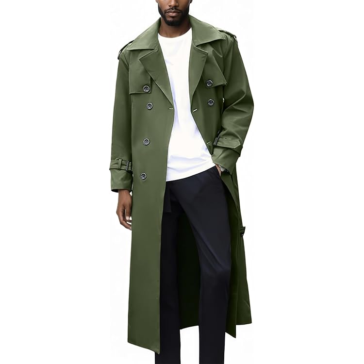 Amazon.com: Men's Double Breasted Long Trench Coat Business