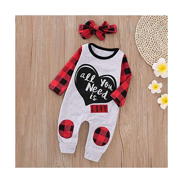 Rvbelbay Baby Girl Clothes Baby Girl Christmas Outfits HeartShaped Black and Red Plaid Long Sleeve Grey Romper Jumpsuit… - Image 4