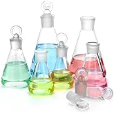 QWORK Glass Erlenmeyer Flask Set (50, 100 and 250ml), 6 Pack Graduated Borosilicate Glass Erlenmeyer Conical Flask with Glass Stopper for Lab, Experiment, Chemistry