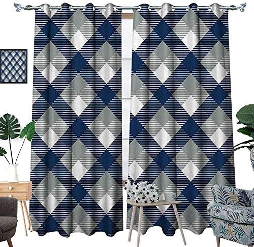 luvoluxhome Blackout Curtain Patio Sliding Door Curtain for Living Room/Bedroom Checkered Tartan Geometric Classic Squares with Scottish Effects Dimgrey White D 96.5"X72"