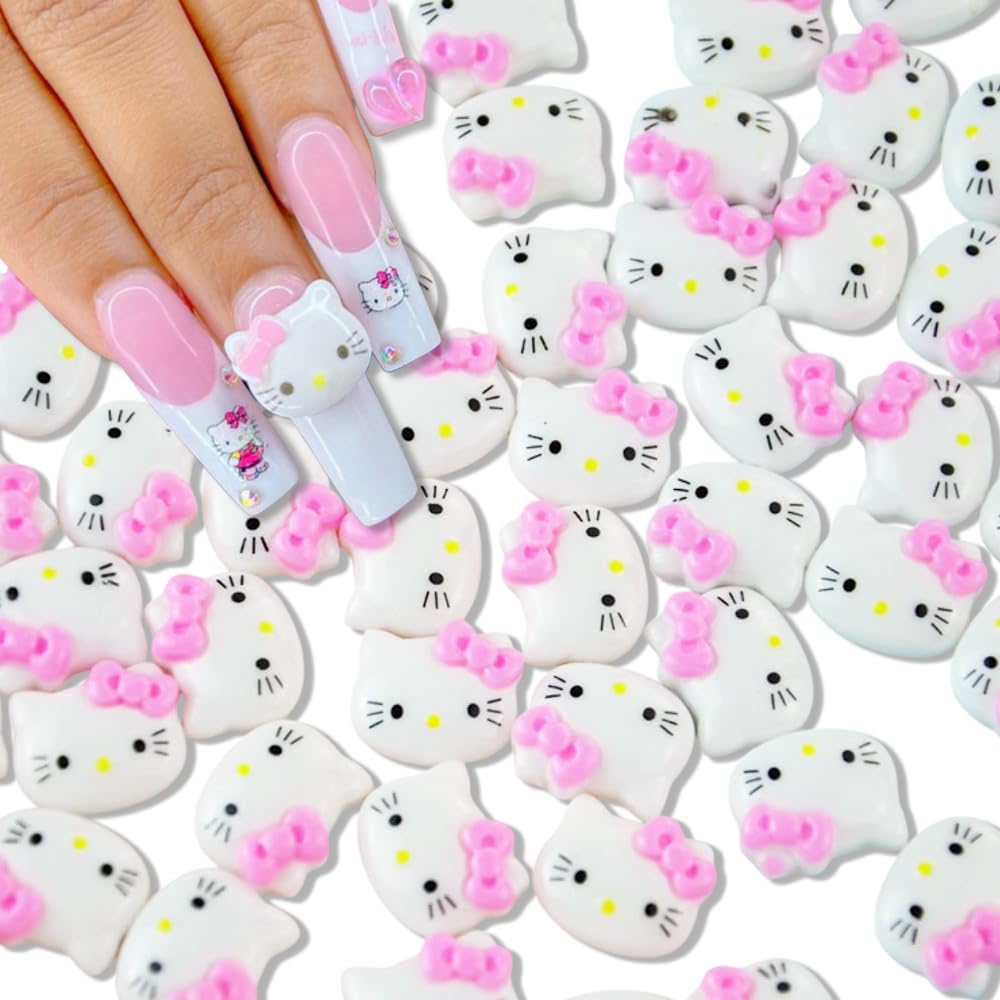 Photo 1 of Cute Nail Charms 50 Pcs Cartoon Cat Nail Art Charms Cute Cartoon Flatback Charms Supply 3D Kawaii Nail Charms Design for Acrylic Nails Cute Cartoon Cat Nail Jewelry Nail Art Rhinestones for Women