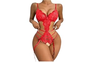 BORNIU Women One Piece Lingerie Deep V Teddy Sexy Lace Bodysuit Hollow Out Exotic Sluttly Nightwear for Sex Naughty Play L24