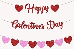 UPINLOOK Happy Galentine's Day Banner Decorations, Red Pink Glitter Heart Banner Valentines Day Party Ladies Girls Celebration Decorations Supplies