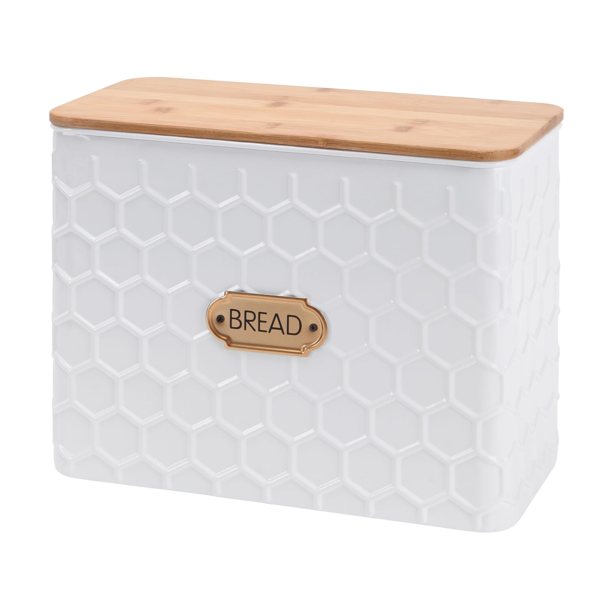 Photo 1 of NIKKY HOME Extra Large Space Saving Farmhouse White Bread Box With Bamboo Lid - Holds 2 Loaves - Vertical Breadbox Bread Storage Bin Holder for Kitchen Countertop, Honeycomb Embossed Pattern