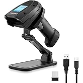 ONEWSCAN Barcode Scanner Wireless, 1D Laser Bar Code Scanners with Stand 2.4G Wireless &amp; USB Wired Connection Plug and Play 2 in 1 Handheld Barcode Reader with Screen