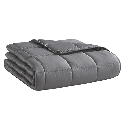 L'AGRATY Weighted Blanket for Adults- Dark Grey, 48"x72", 15lbs, Twin Full Size Heavy Throw Blanket, Cooling, Breathable, Microfiber with Glass Beads, Big, Washable, All-Season