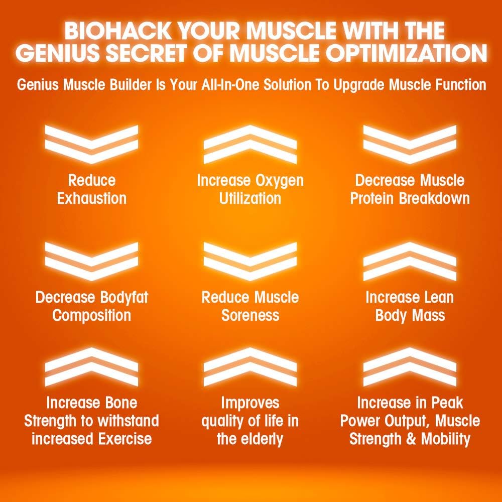 Genius Muscle Builder – Best Natural Anabolic Growth Optimizer for Men & Women | True Weight Gainer Supplement for Steel Physique | Immune System Support w/Vitamin D & Natural Organic Mushrooms: Health & Personal Care