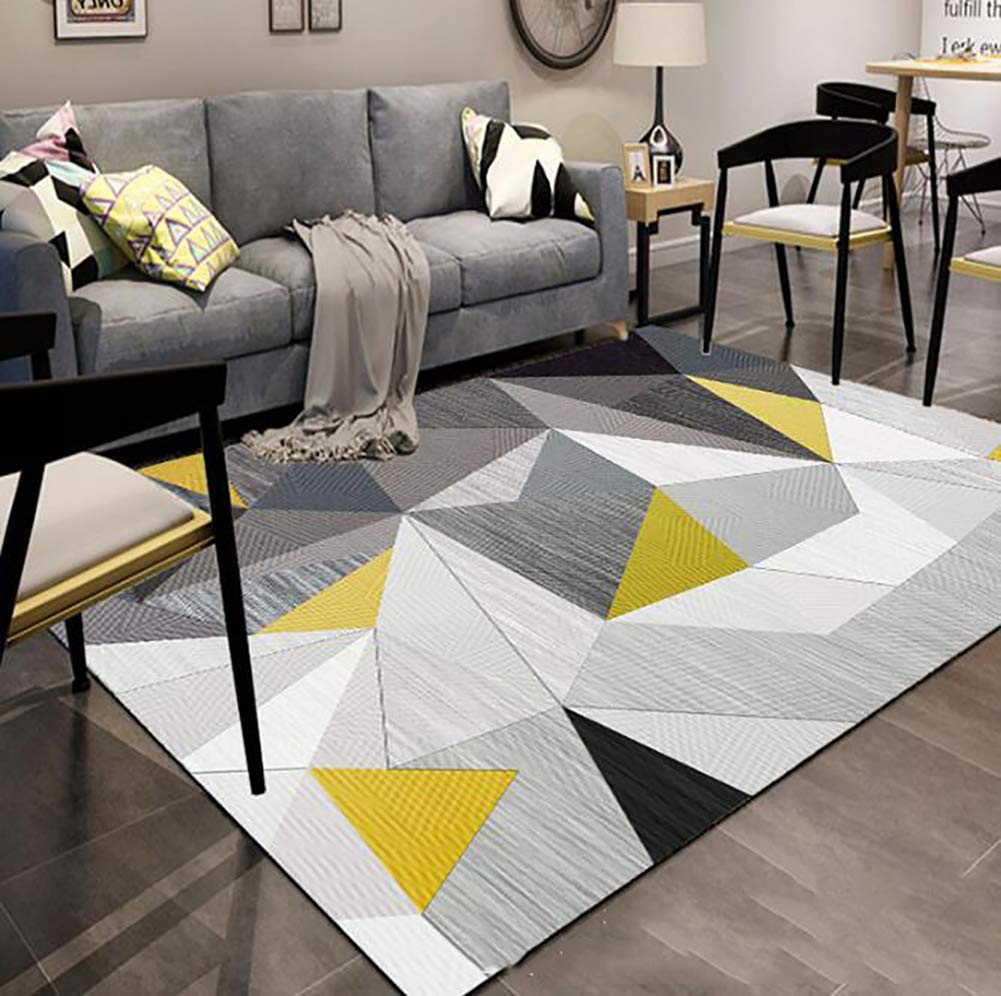 Géométrique Tapis De Salon Chambre Design Moderne Jaune Gris