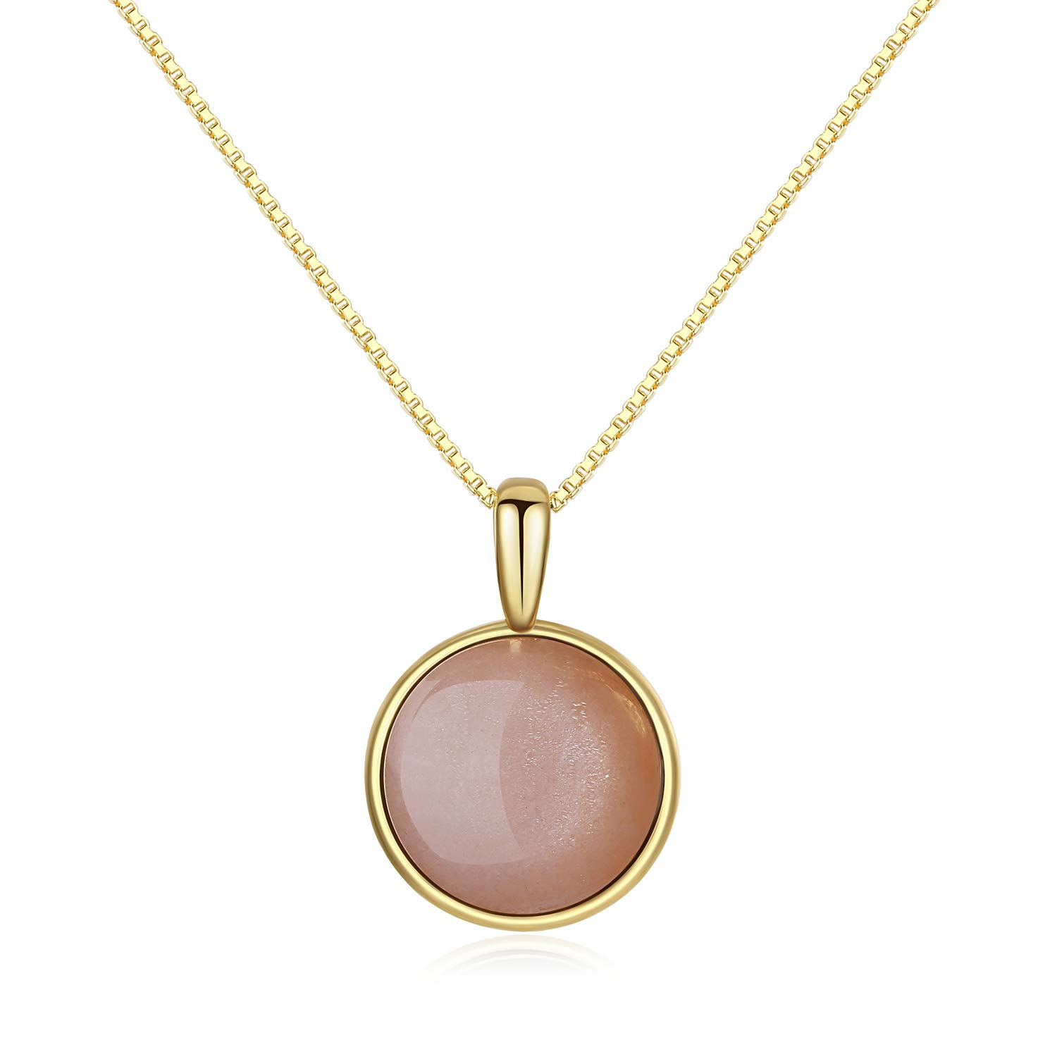 COAI Gold Plated Silver Cute Round Sunstone Stone Pendant Necklace for Women