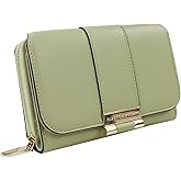 Andiker Women’s Wallets, Large Capacity Trifold Wallet with Zipper Coin Pocket Card Holder for Women Travel Daily Use (Green)