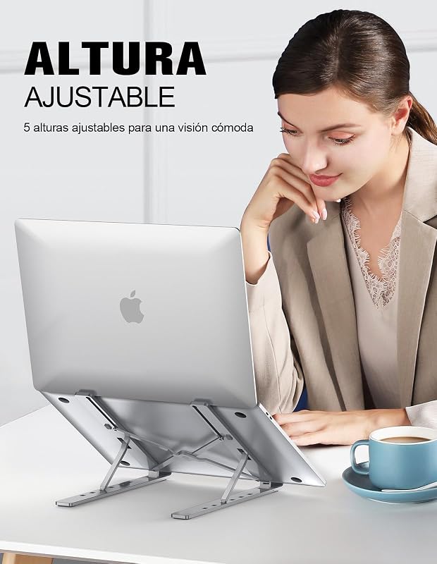 Soporte Portatil Mesa 5 Ángulos Adjustable, Aleación de Aluminio, Refrigeración Soporte Ordenador Portátil, Plegable Soporte para Portatil, para Macbook, PC y Otro 10-15.6” Portatiles