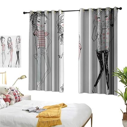 Amazon Com Warm Family Sheer Curtains Girls Sketch Cute Cartoon