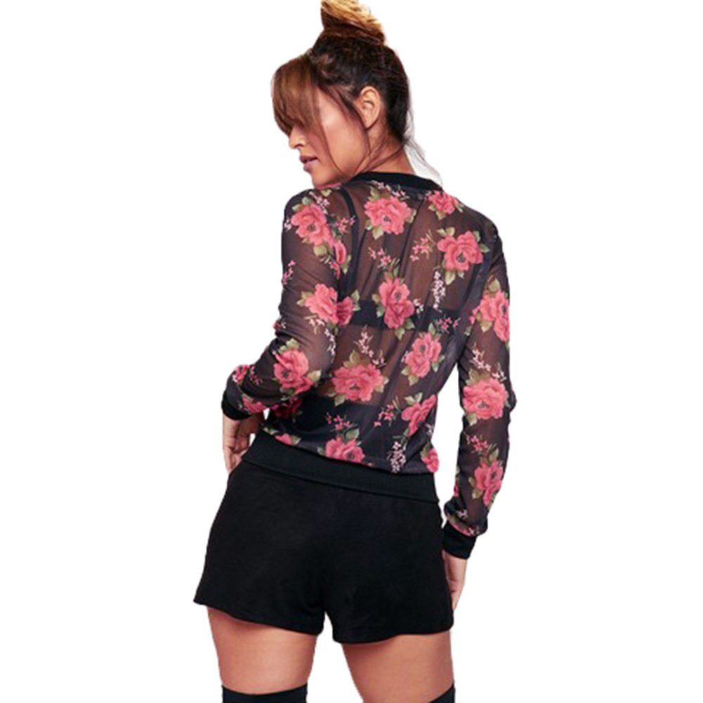 Mycherish Women Fashion Floral Print Jacket Coat Outwear Medium