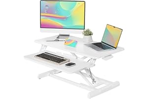 JOY worker Standing Desk Converter, 32" Wide Height Adjustable Sit Stand Up Desk Riser with Keyboard Tray, Desktop Workstation Riser for Home Office Computer Laptop, Particle Board, White
