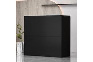 FUFU&GAGA Reception Desk with Counter, Lockable Drawers & Shelves, Cabinet, Front Counter Table for Checkout, Salon Reception Room Store Office, Black, 47.3" W x 18.3" D x 43.3" H