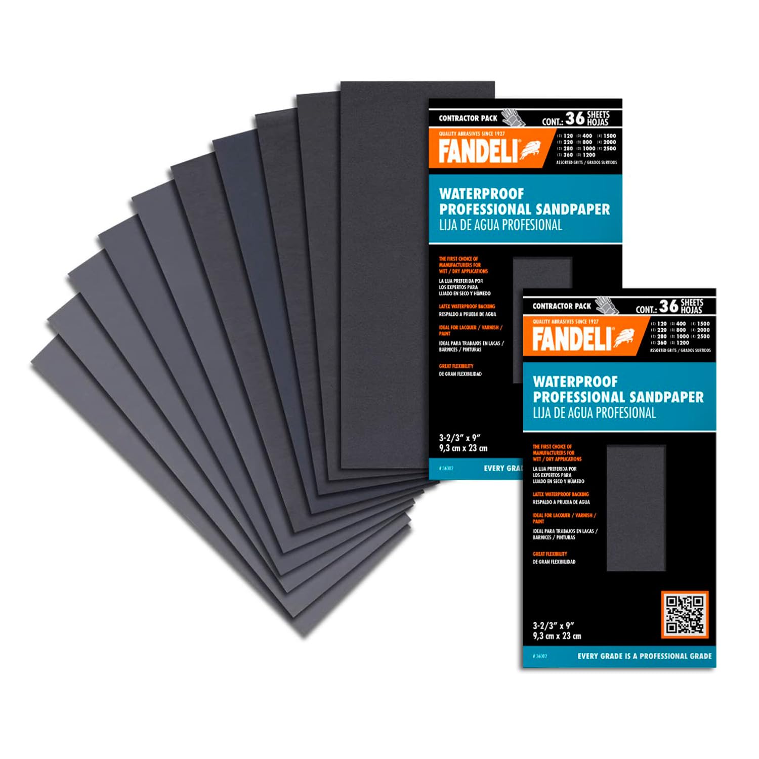 Fandeli | Waterproof Sandpaper | Assortment of Grits from 120 to 2500 | 72 Sheets 23 x 9,3 cm | for Car Polishing, Wood Furniture Sanding and Metal Sanding | Water Resistant