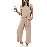 ANRABESS Women 2 Piece Outfits 2026 Summer Lounge Sets Cap Sleeve Tie Waisted Top Wide Leg Pant Airport Vacation Travel Sets