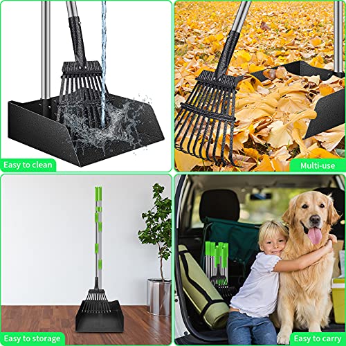 morpilot Dog Pooper Scooper with Poop Bags, Adjustable Long Handle Stainless Metal Tray, 11-Teeth Rake, Pet Waste Removal for Large Medium Small Dogs and Pets, Great for Your Entire Yard