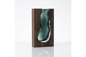 Solid Wood and Glass vase, Combines the Natural Warmth of Wood with the Elegant Luster of Glass. Ideal Centerpiece for Mantel
