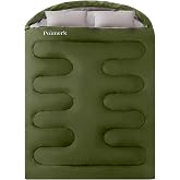Poimerk Double Sleeping Bags for Adults Camping with 2 Pillows Queen Size | Converts double to 2 singles,92"x63",hooded,For couples&amp;family of 3,Packs 22&rdquo;x14&rdquo;,3-4 season car,family&amp;backyard camping use.