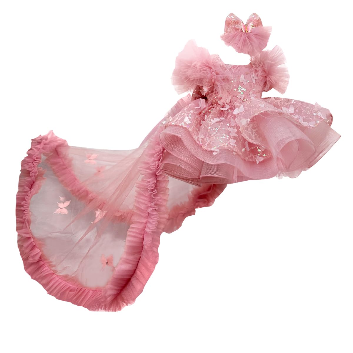 Photo 1 of *MINOR DAMAGE - USED*
KLFFLGID Baby Flower Girl Pageant Dresses Butterfly Embroidered Sequin lace Toddler Formal Wedding Party Dresses