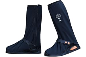 RINJOY Black Waterproof Shoe Covers with Side Zipper Non-Slip Foldable Raingear Motorcycle Rain Boots Shoe Cover