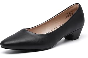 FW FRAN WILLOR Women's Low Chunky Heels Pumps Comfortable Pointed Toe Dressy Work Shoes