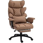 Dowinx Big and Tall Office Chair with Pocket Spring Cushion,High Back Computer Gaming Chairs with Adjustable Armrests,Executive Desk Chairs with Lumbar Support and Footrest,PU-Brown
