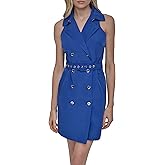 DKNY Women's Sleeveless Collared Neck Dress with Removable Belt with Grommets