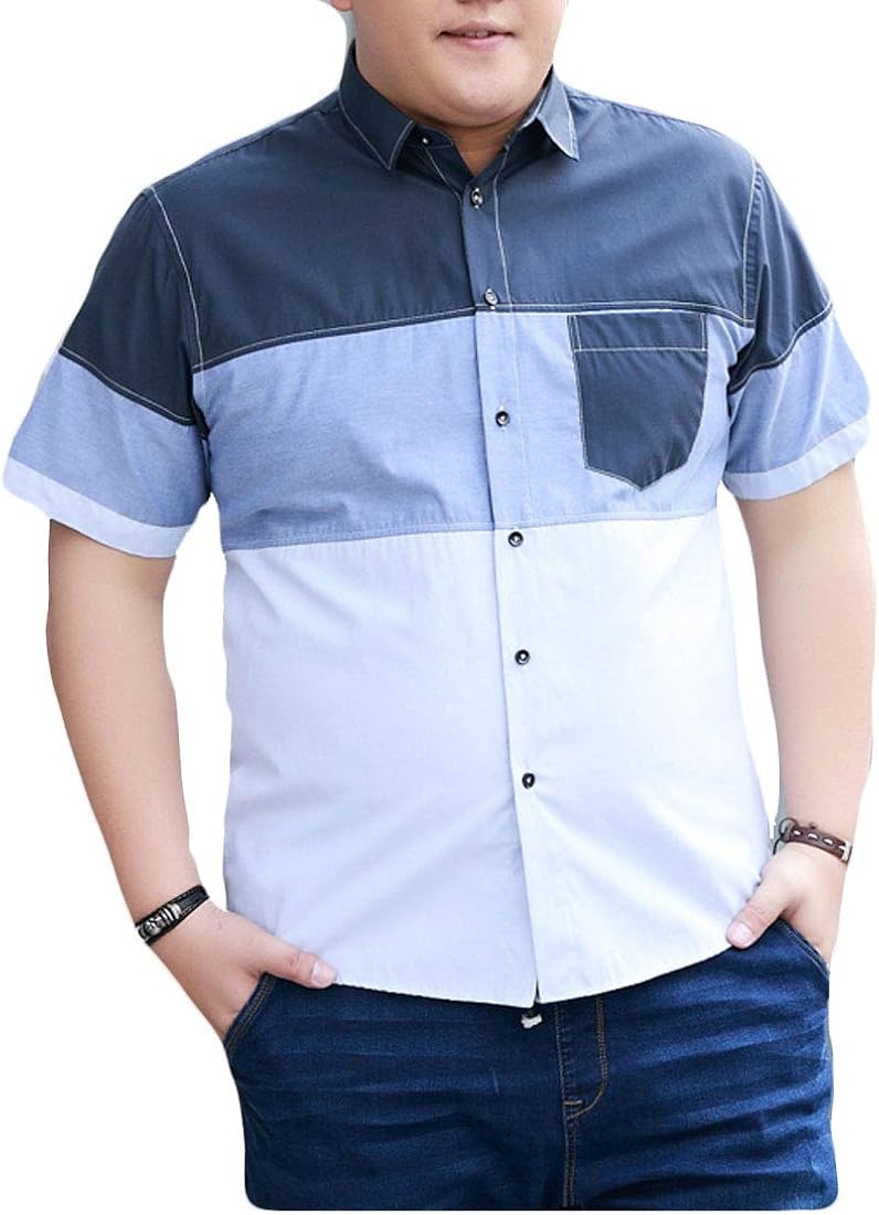 goldenharvest GH Mens Loose Summer Color Block Short Sleeve Cotton Shirt Plus Size