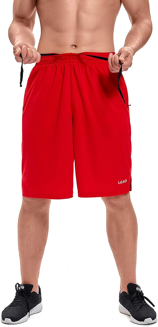 LEAO Men's Basketball Shorts with Zipper Pockets Quick Dry Loose-fit Sports Workout Running Shorts: Clothing