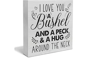 PIXCEOS Romantic Quote Decorative Wooden Box Sign I Love You a Bushel and a Peck Wood Block Plaque Decor Farmhouse Home Living Room Bedroom Shelf or Wall Display 5x5 Inches