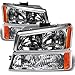 HEADLIGHTSDEPOT Headlights Compatible with 2003-2007 Silverado GMC Sierra Chrome Halogen 4 Piece Includes Left Driver and Right Passenger Side Headlamps With Park Lamps Set