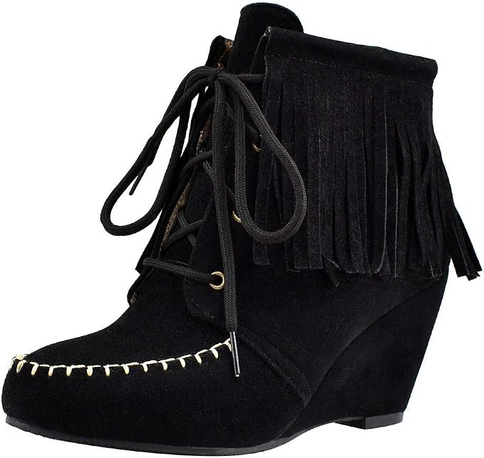 tassel wedge booties