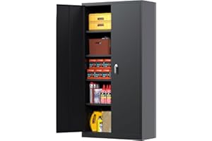 Aobabo Locking Metal Cabinet, Adjustable Shelves, Utility & Garage Storage, 72”, Black