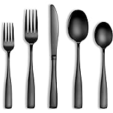 20 Pcs Black Silverware Set, Food-Grade Stainless Steel Flatware Set for 4, Square Cutlery Set, Mirror Polished Tableware Eating Utensils Set for Kitchen, Include Knife Fork Spoon Set,Dishwasher Safe
