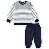 JiuBreeze Toddler Boys Fall Outfit Baby Winter Clothes Long Sleeve Crewneck Sweatshirt Pants Set Stripe Sweats 18M-5T