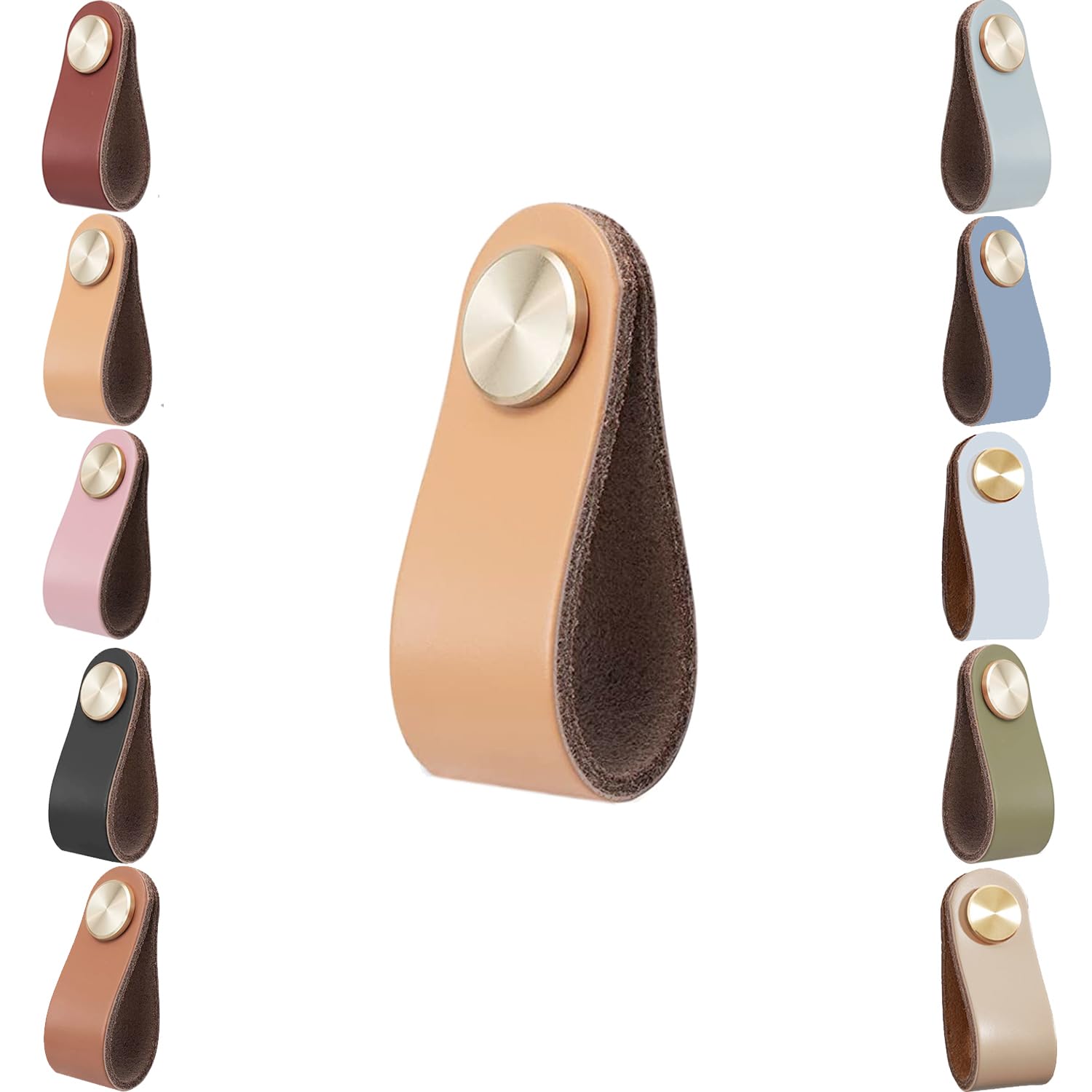 voleseni Leather Cabinet Knobs,4pcs Drawer Door Pulls Handles, Cupboard Cabinet Wardrobe Knobs, Anti-Collision Vintage Furniture Door Knobs for Kitchen Dresser — image 1