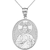 Claddagh Gold Bold 925 Sterling Silver St Saint Jude Thaddeus Protect Us Oval Pendant Necklace