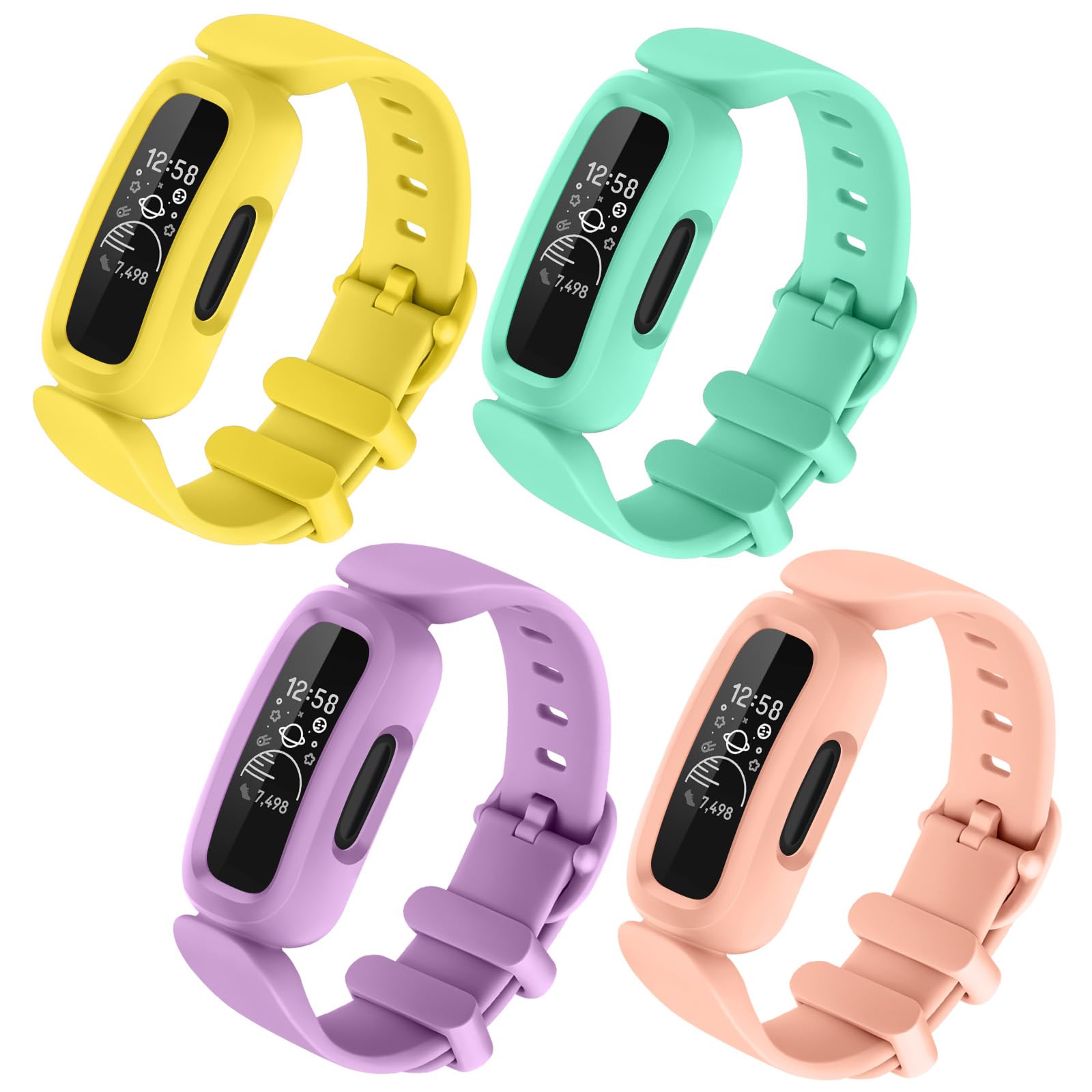 AMCC [4 Pack] Straps compatible with Fitbit Ace 3 Strap for Kids, Soft Silicone Adjustable Wristband Replacement Strap Boys Girls (4 Pack 03)